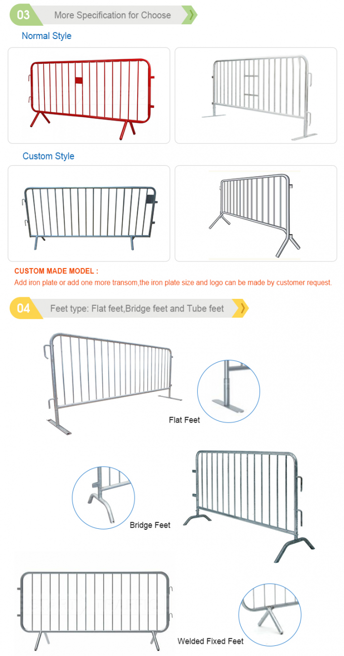 سفارشی 1.1 * 2.2m حصار موقت آسان جمع آوری قابل حمل فلز فولاد سد / ترافیک جاده ای 2